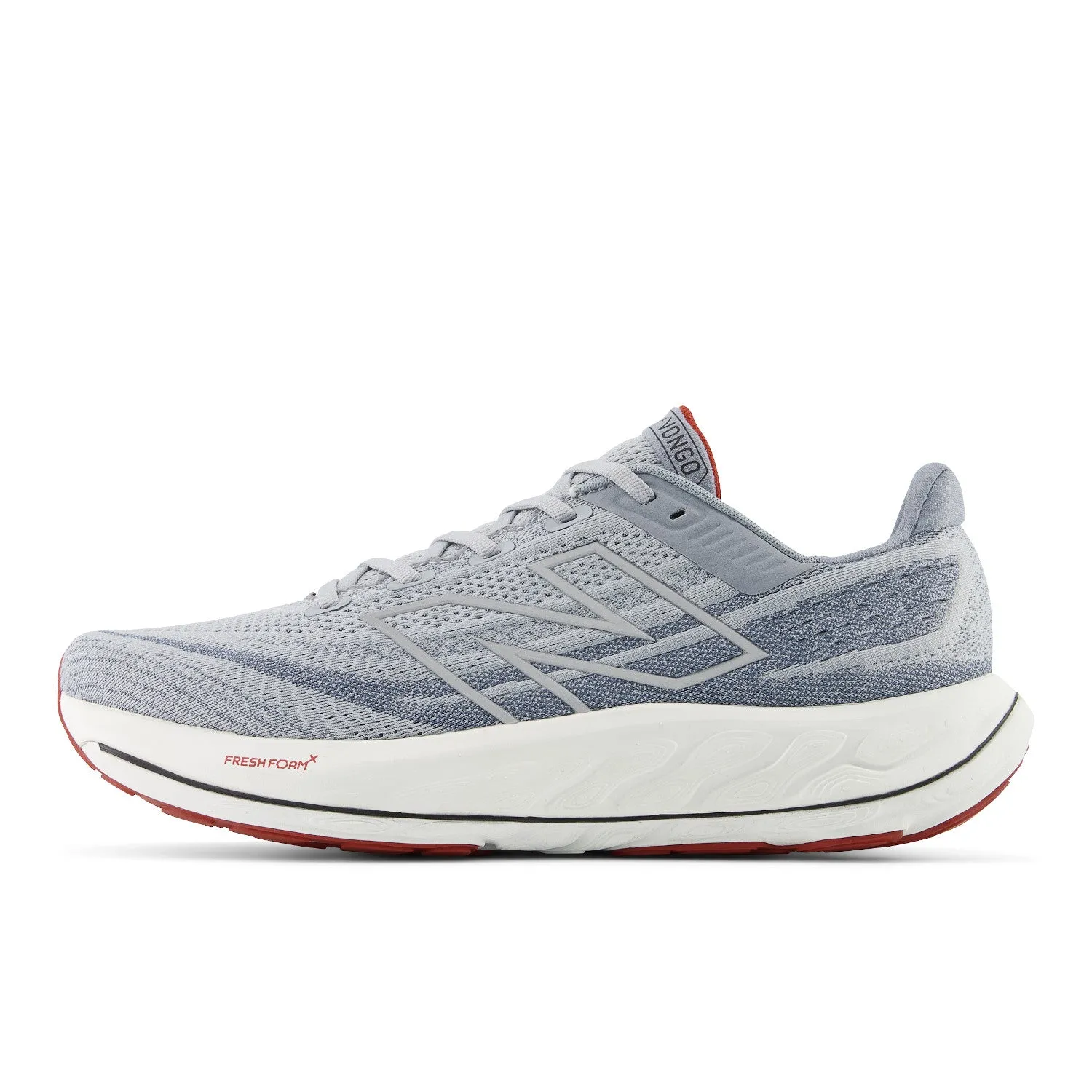 Men's New Balance Fresh Foam X Vongo v6 Color: Aluminum Grey with Brick Red