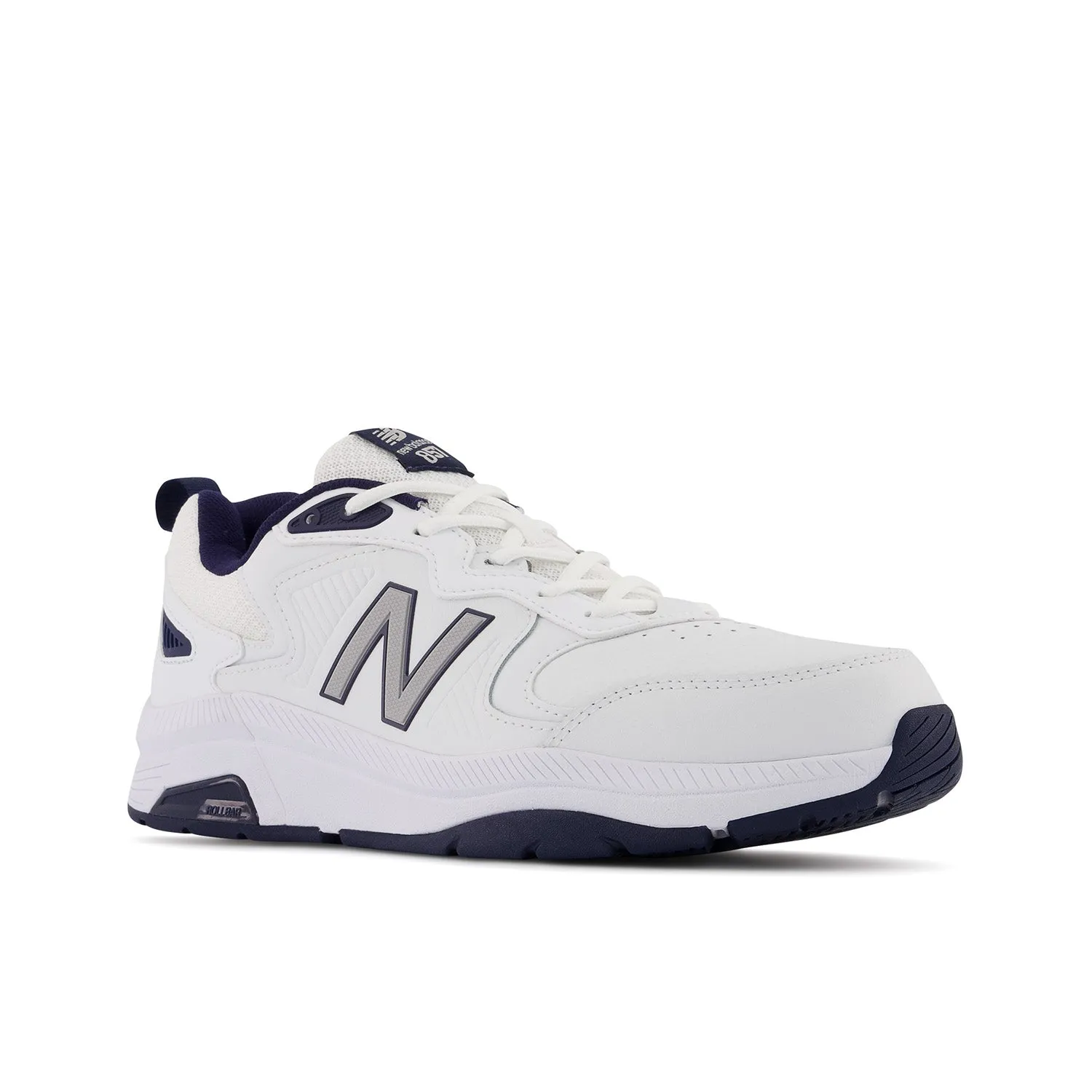 Men's New Balance MX857V3 Color: White with Navy and Rain Cloud