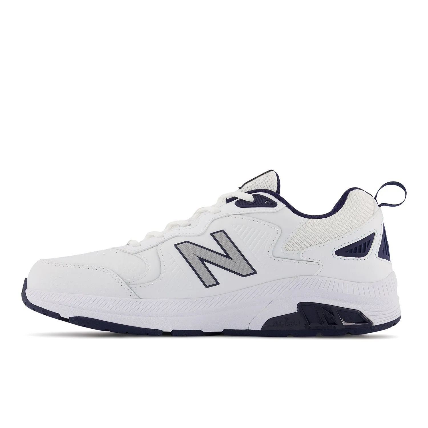 Men's New Balance MX857V3 Color: White with Navy and Rain Cloud