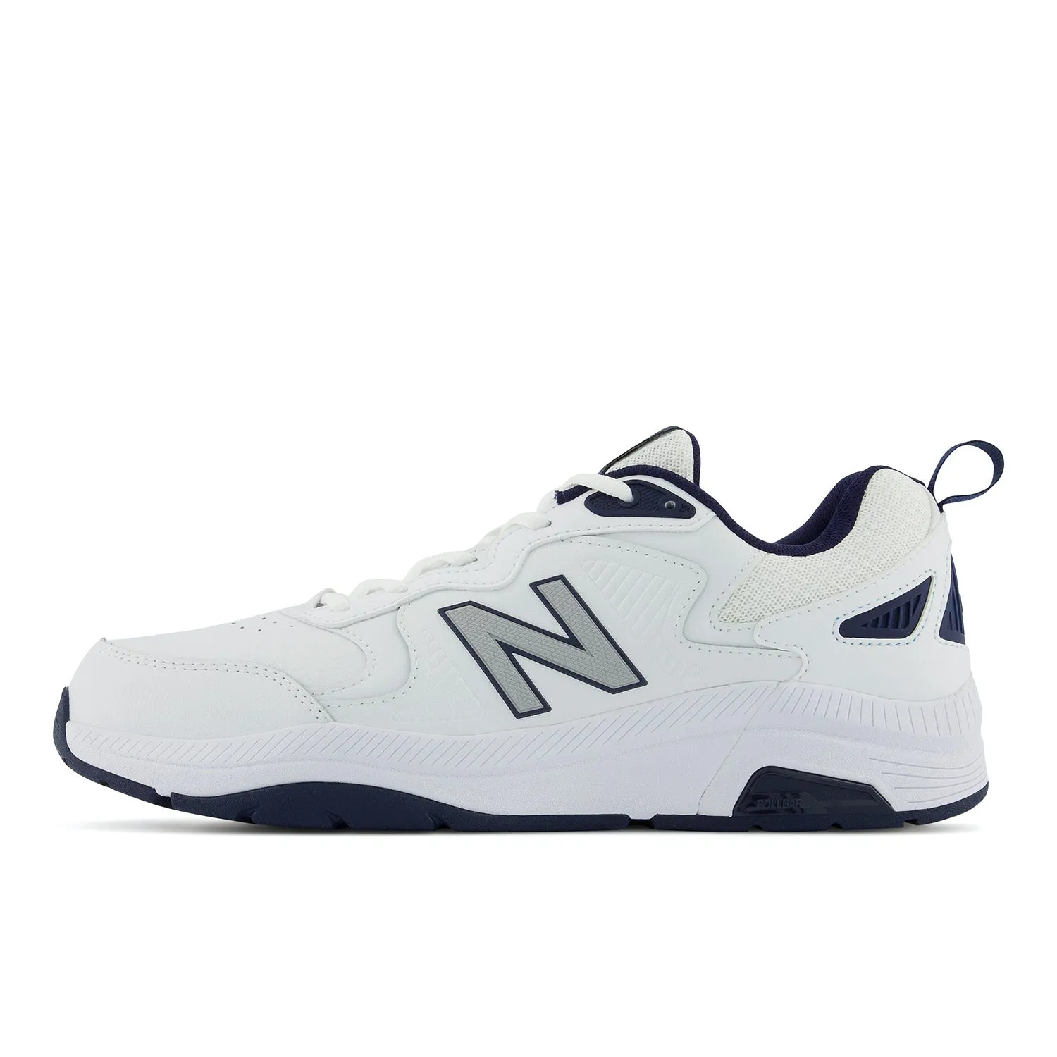 Men's New Balance MX857V3 Color: White with Navy and Rain Cloud