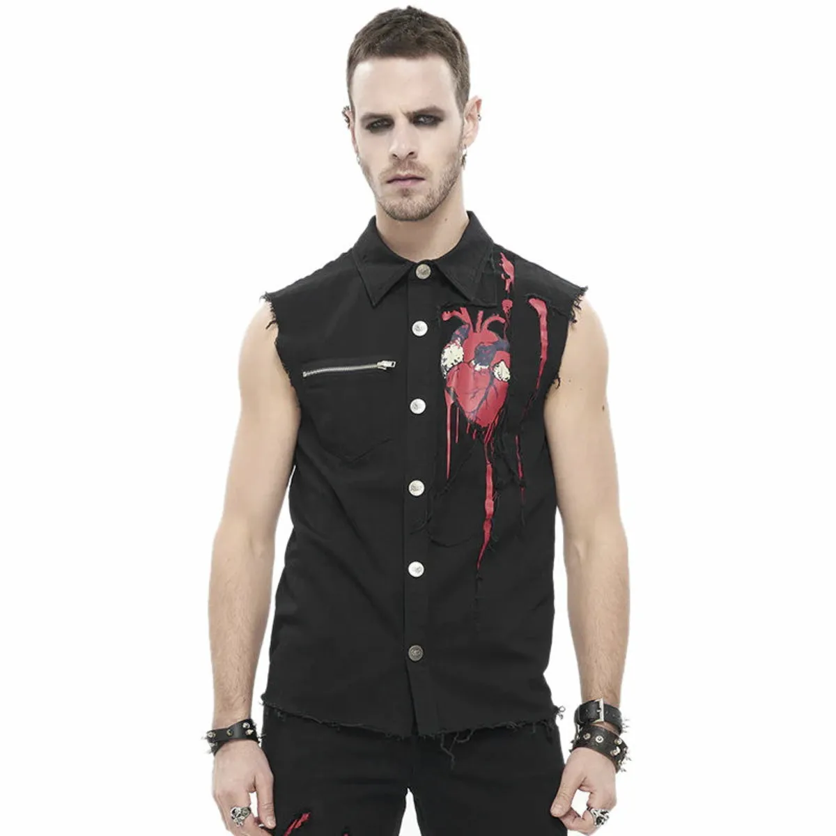 men's vest DEVIL FASHION - Paper Cuts Printed Button Up Punk - SHT093  -  Metal-shop