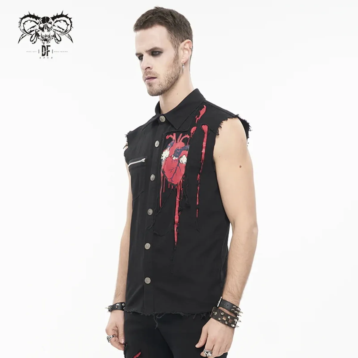 men's vest DEVIL FASHION - Paper Cuts Printed Button Up Punk - SHT093  -  Metal-shop