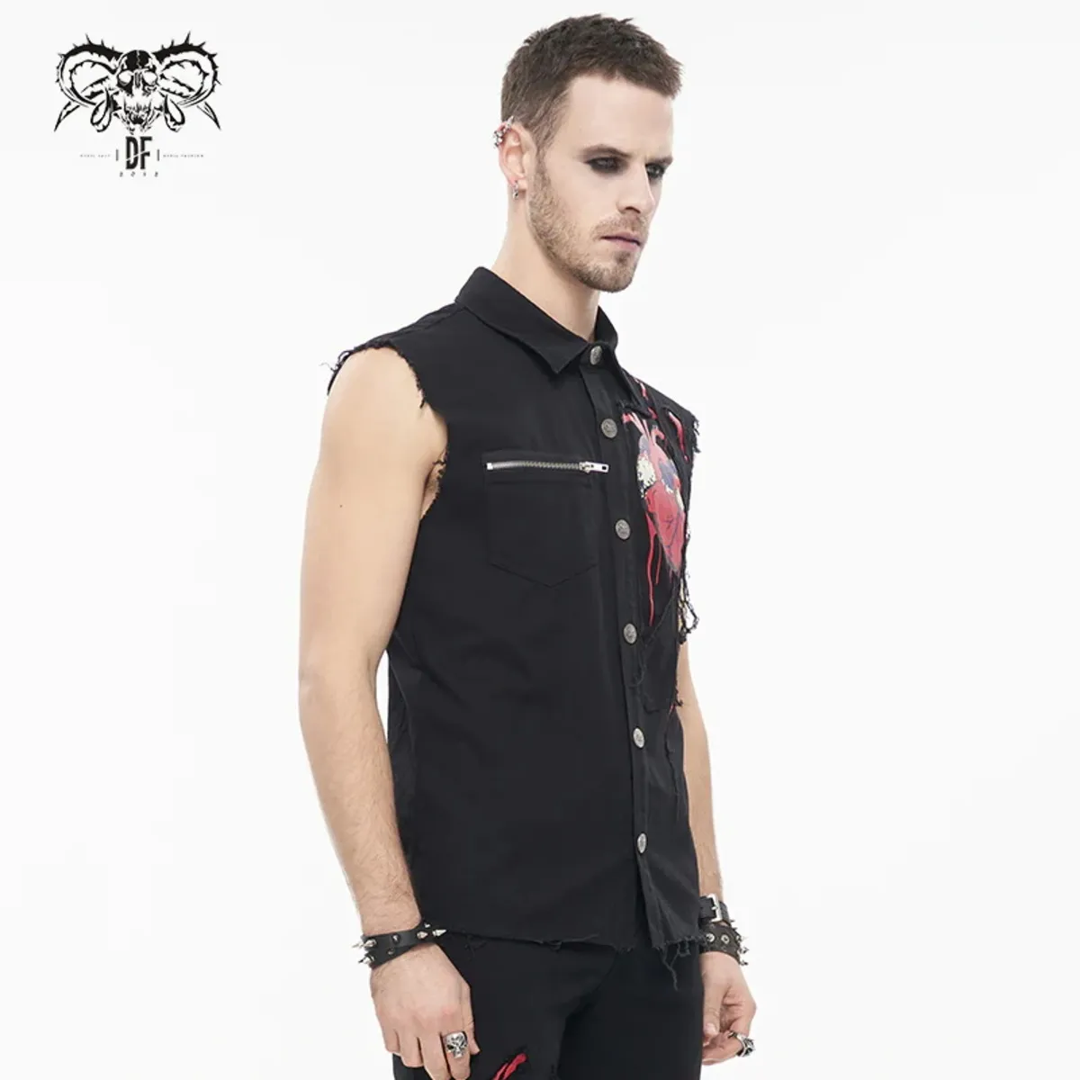 men's vest DEVIL FASHION - Paper Cuts Printed Button Up Punk - SHT093  -  Metal-shop