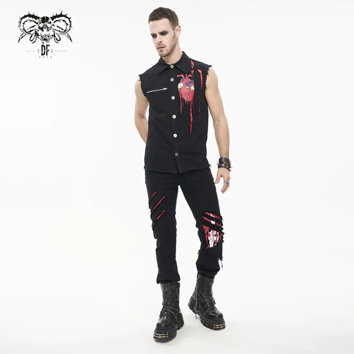 men's vest DEVIL FASHION - Paper Cuts Printed Button Up Punk - SHT093  -  Metal-shop