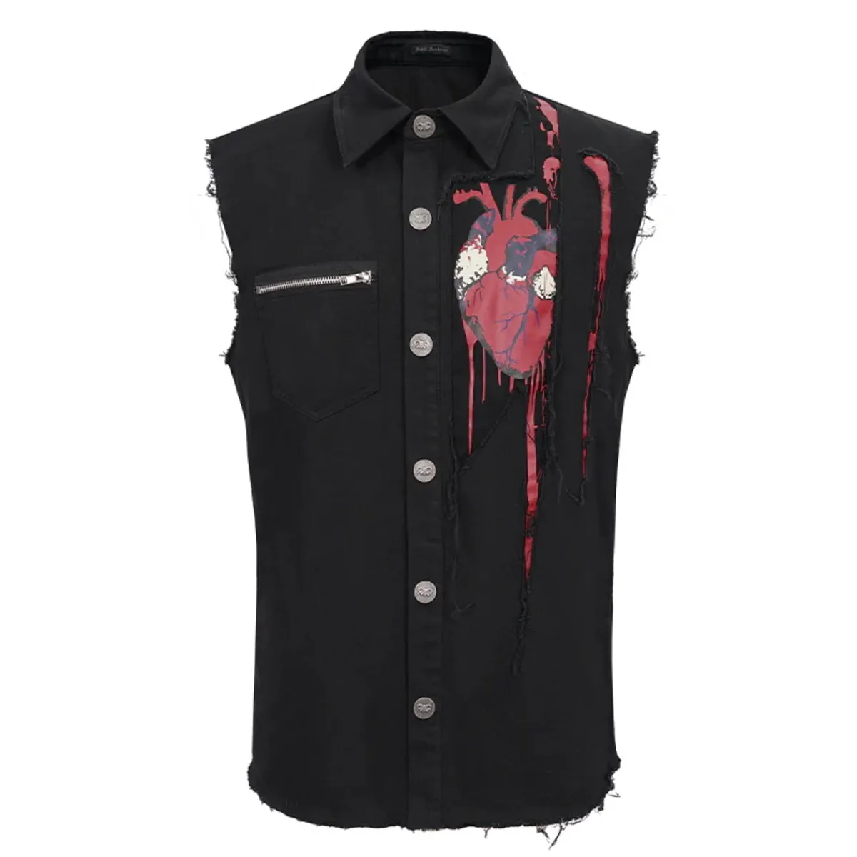 men's vest DEVIL FASHION - Paper Cuts Printed Button Up Punk - SHT093  -  Metal-shop