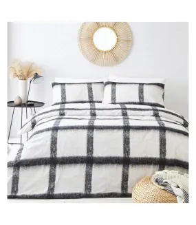 Mohair checked duvet cover set natural/black The Linen Yard