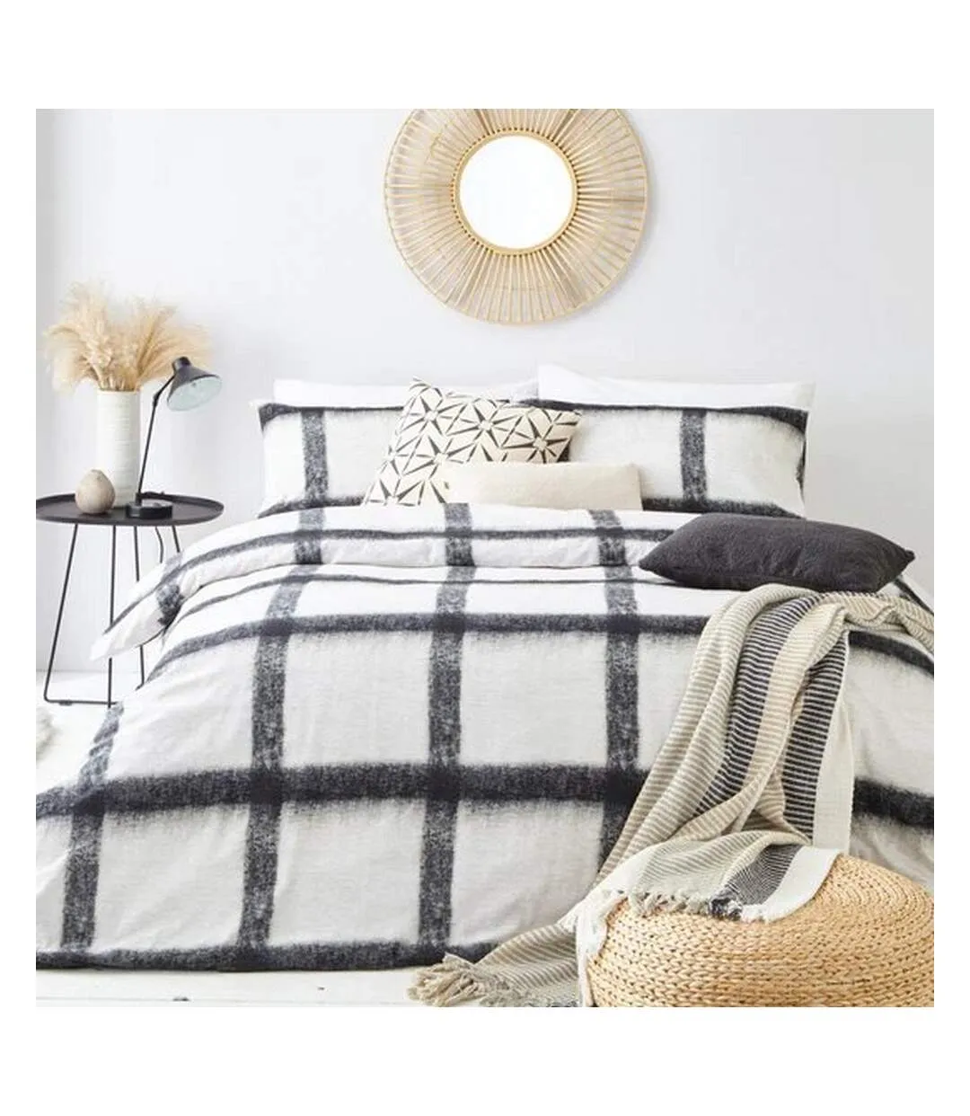 Mohair checked duvet cover set natural/black The Linen Yard