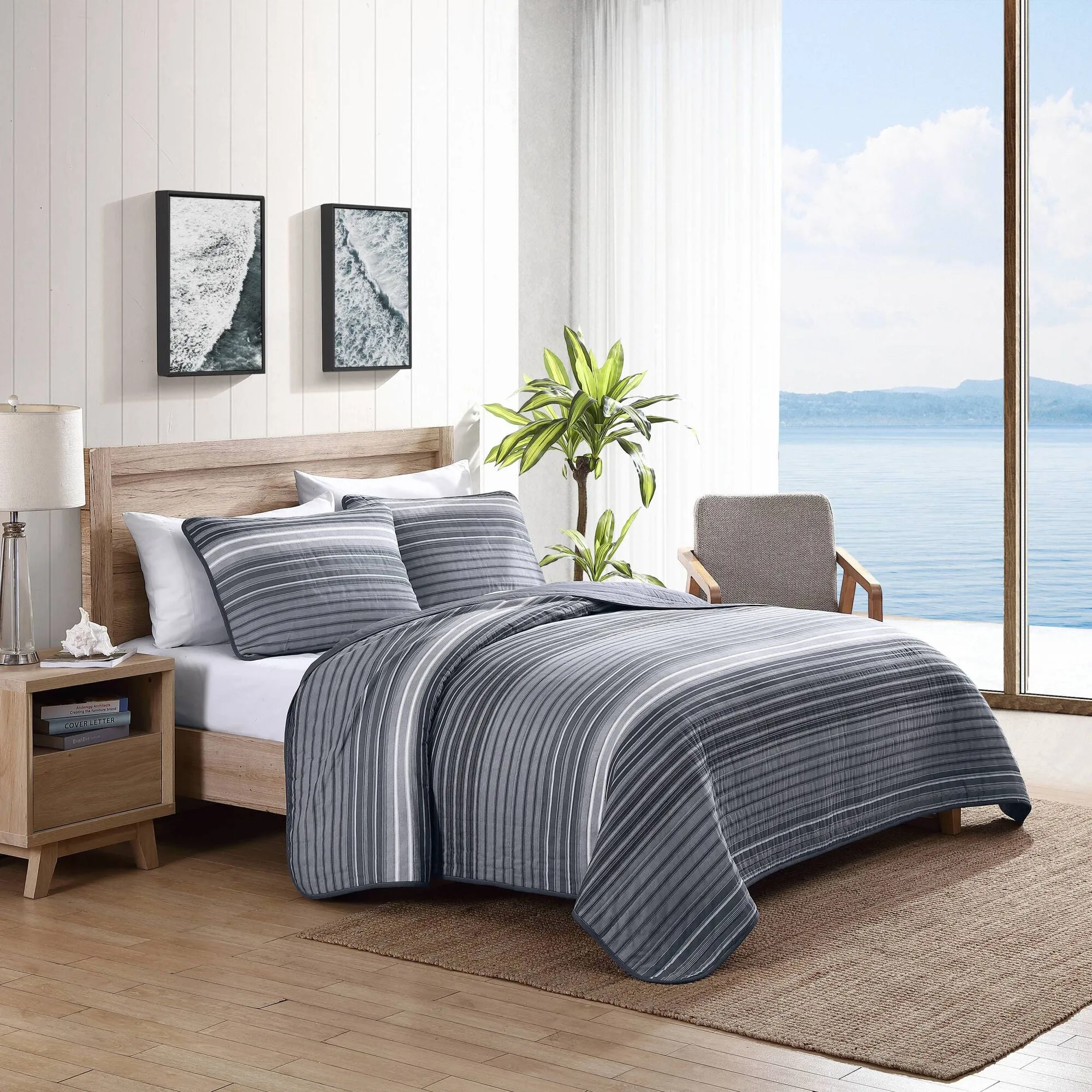 Nautica Coveside Full/queen Reversible Quilt And Sham Set Heather