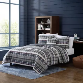 Nautica Marina Cove Grey King Reversible Quilt & Sham Bonus Set Smoke