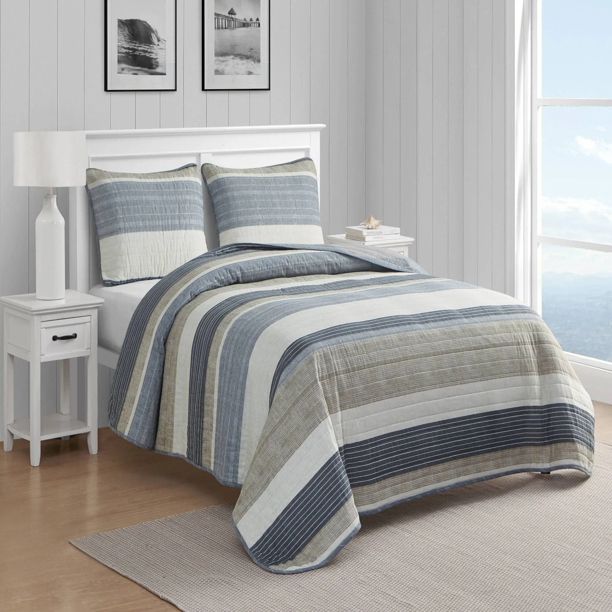 Nautica Ridgeport Beige King Reversible Quilt And Sham Set Tan