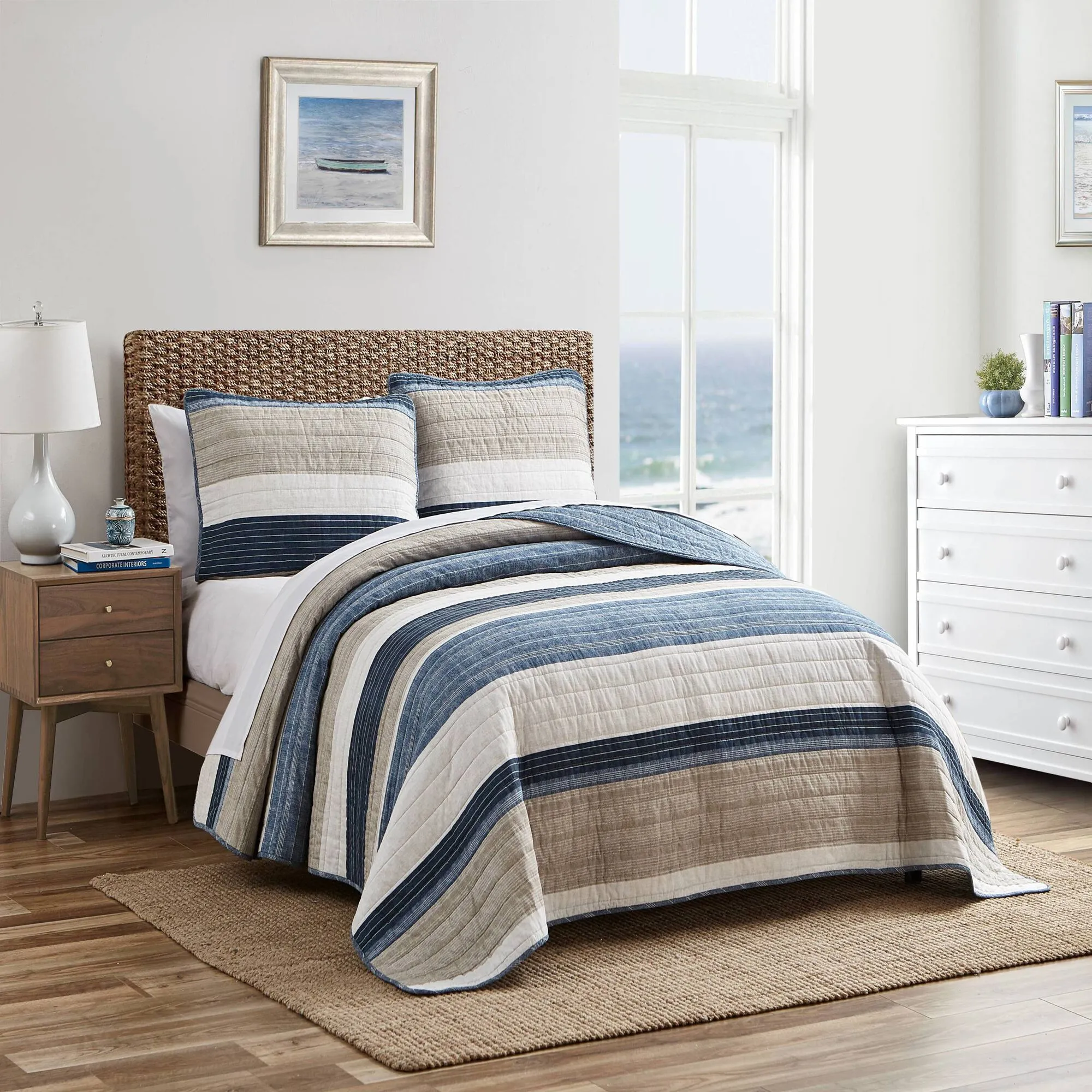 Nautica Striped Quilt-Sham Set Blue Mirage