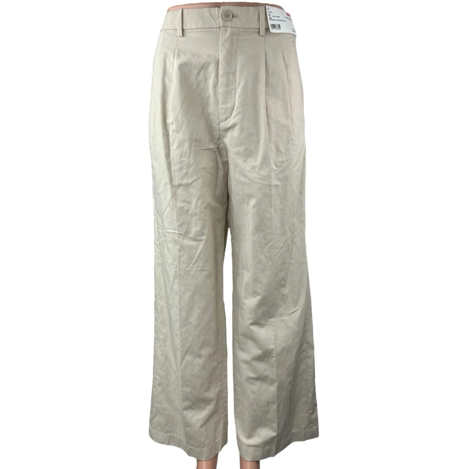 NEW Uniqlo Women's White High Rise Pleated Ankle Wide Leg Trouser Pants Size XS