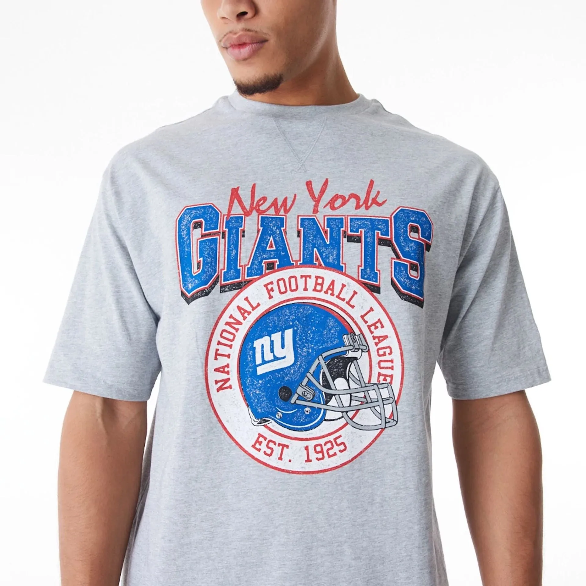 New York Giants NFL Helmet Graphic Grey Oversized T-Shirt