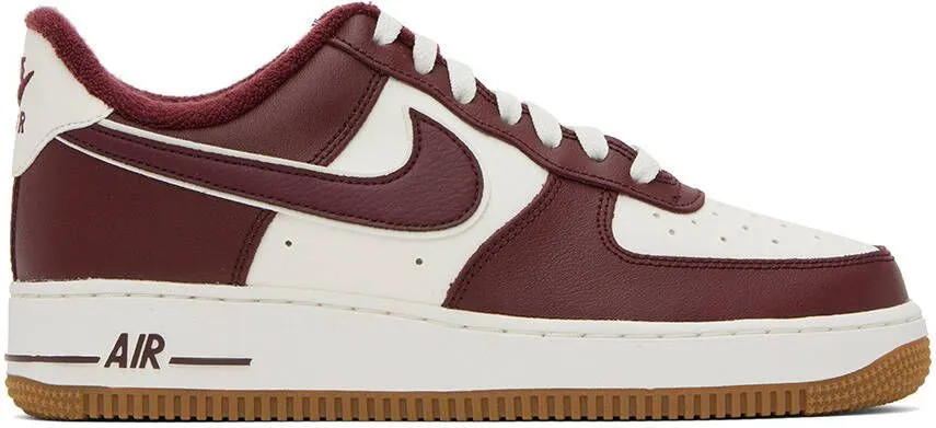 Nike White & Burgundy Air Force 1 '07 Sneakers