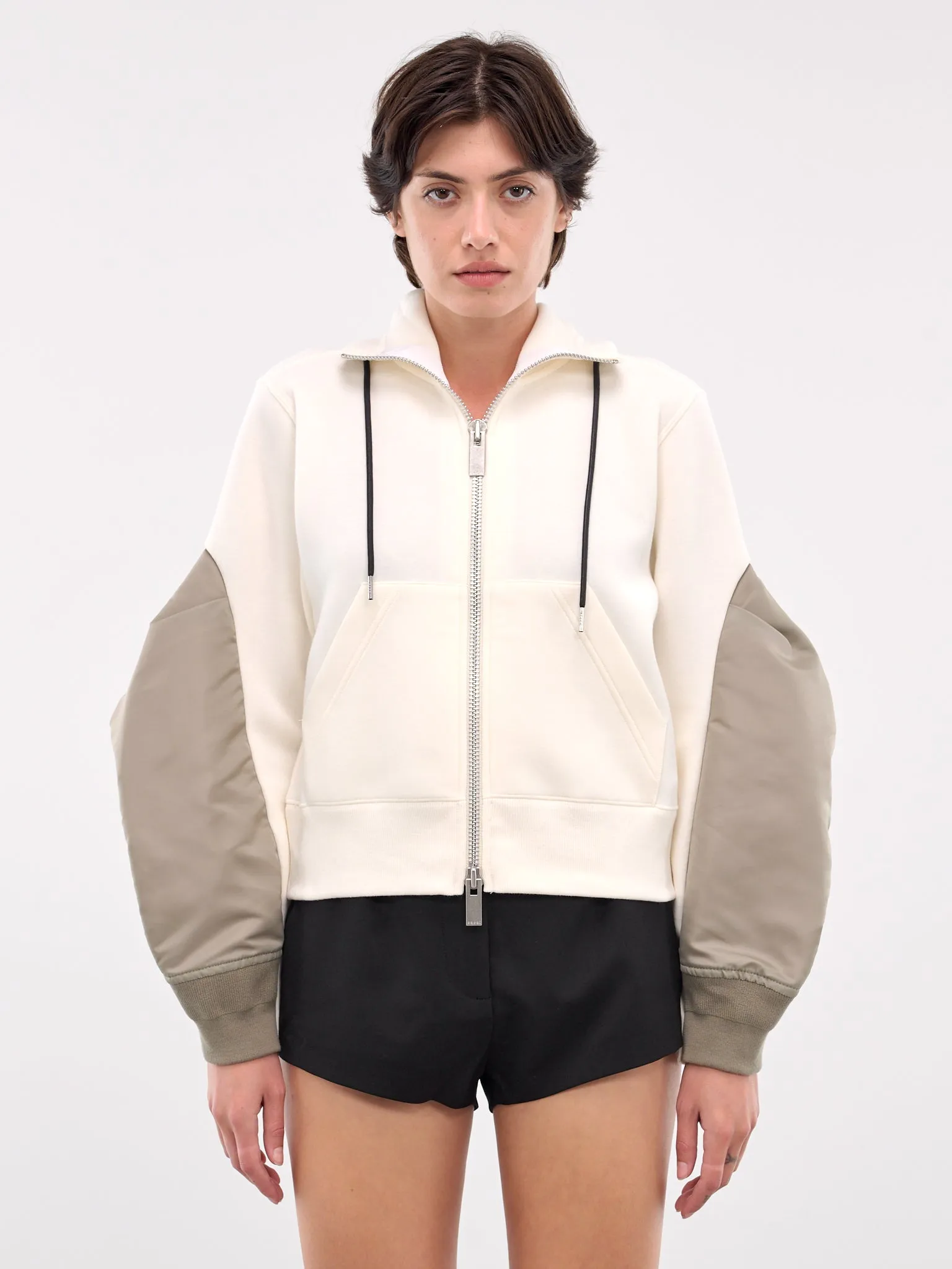 Nylon Twill x Sponge Sweat Hoodie (24-07536-198-IVORY-LIGHT-KHAKI)