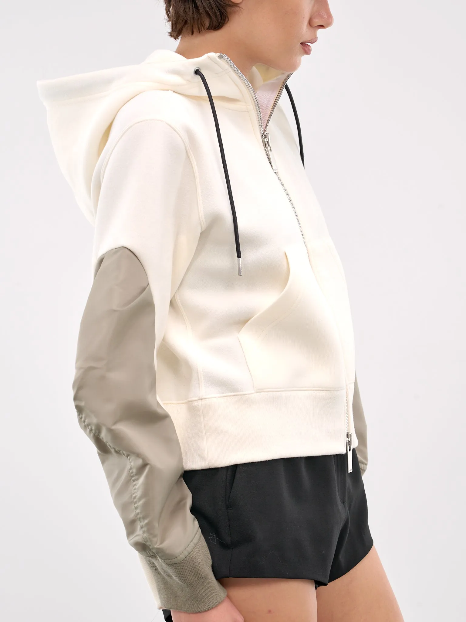 Nylon Twill x Sponge Sweat Hoodie (24-07536-198-IVORY-LIGHT-KHAKI)