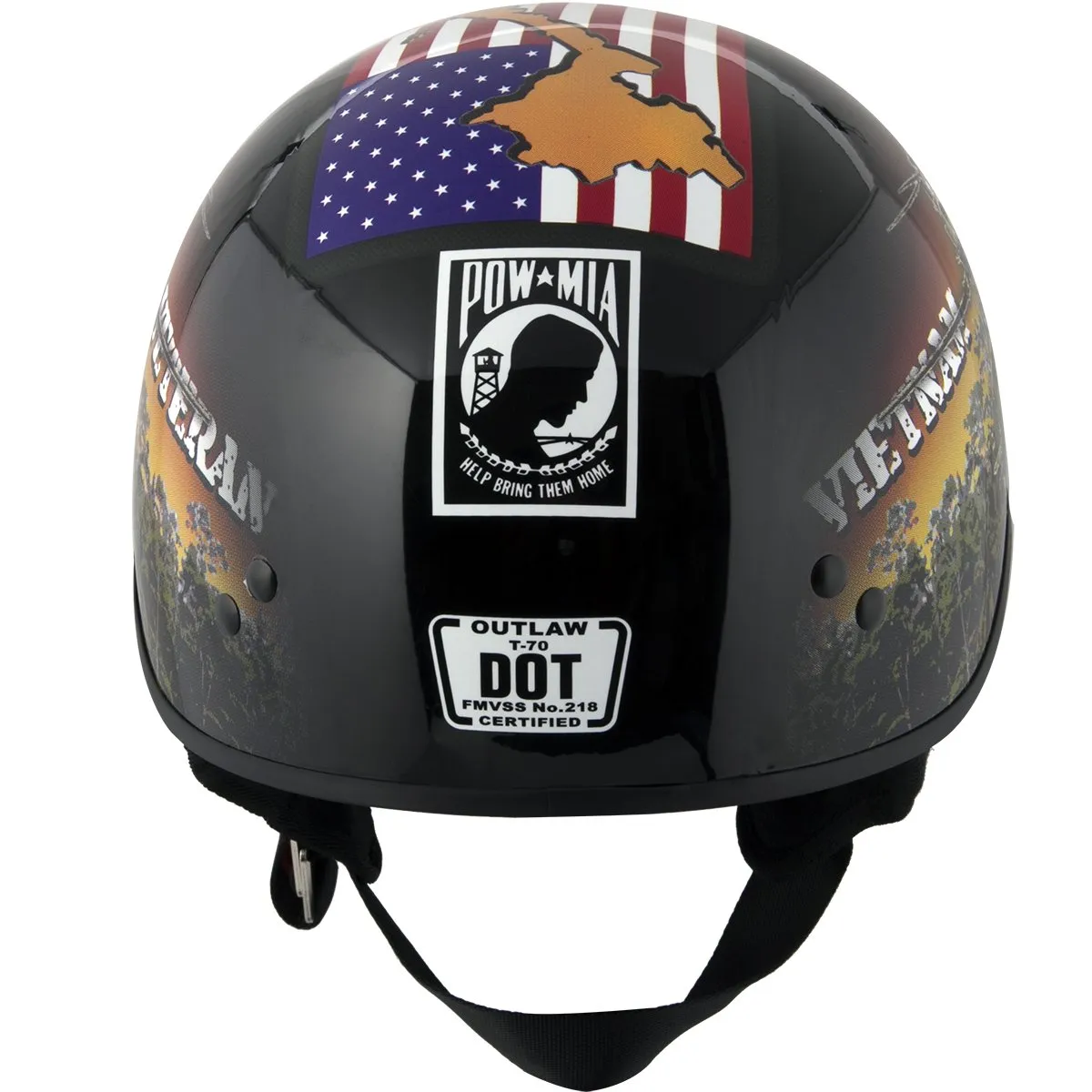 Outlaw Helmets T70 Glossy Black Vietnam Motorcycle Half Helmet for Men & Women With Sun Visor DOT Approved - Adult Unisex Skull 