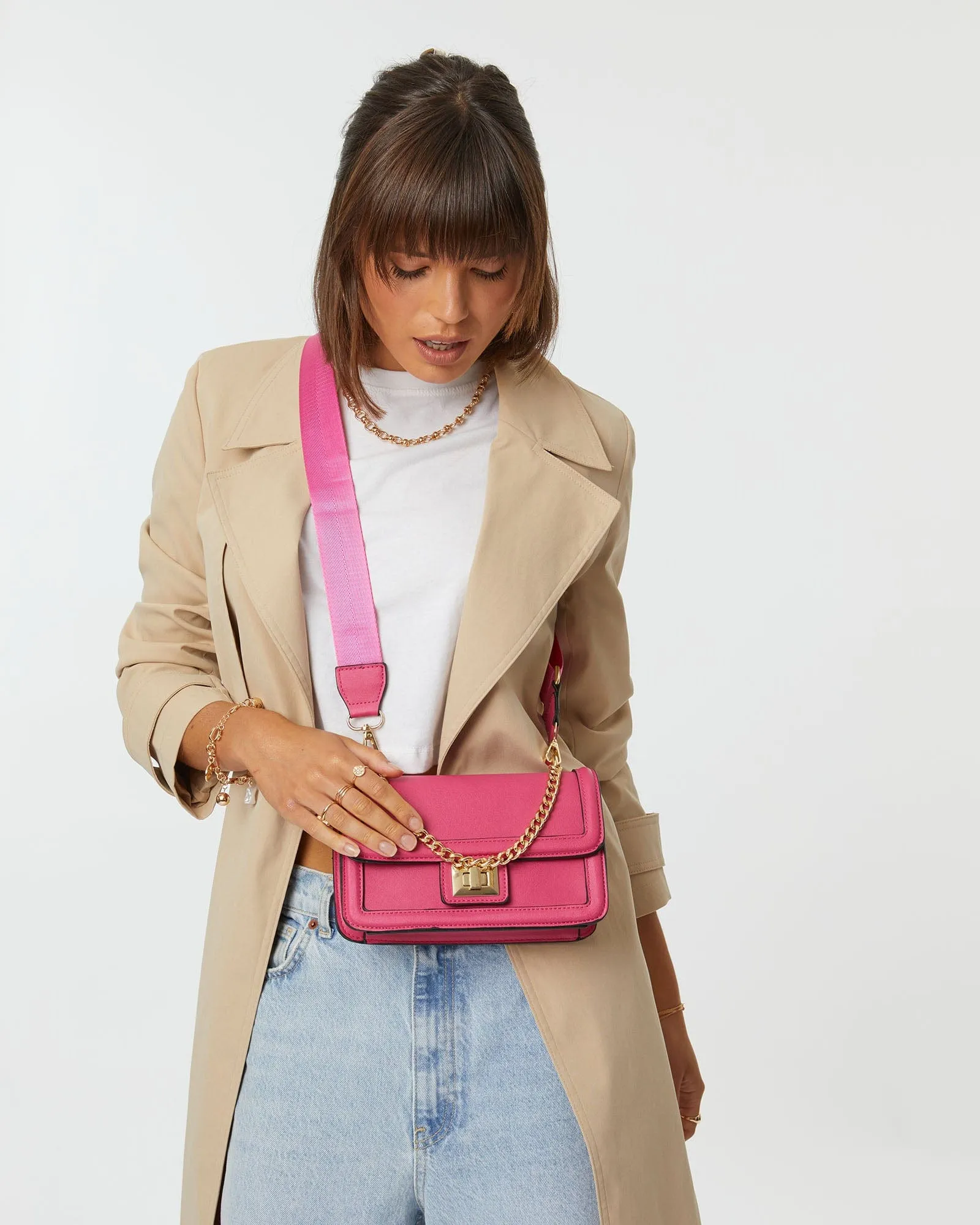 Pink Ari Lock Crossbody Bag