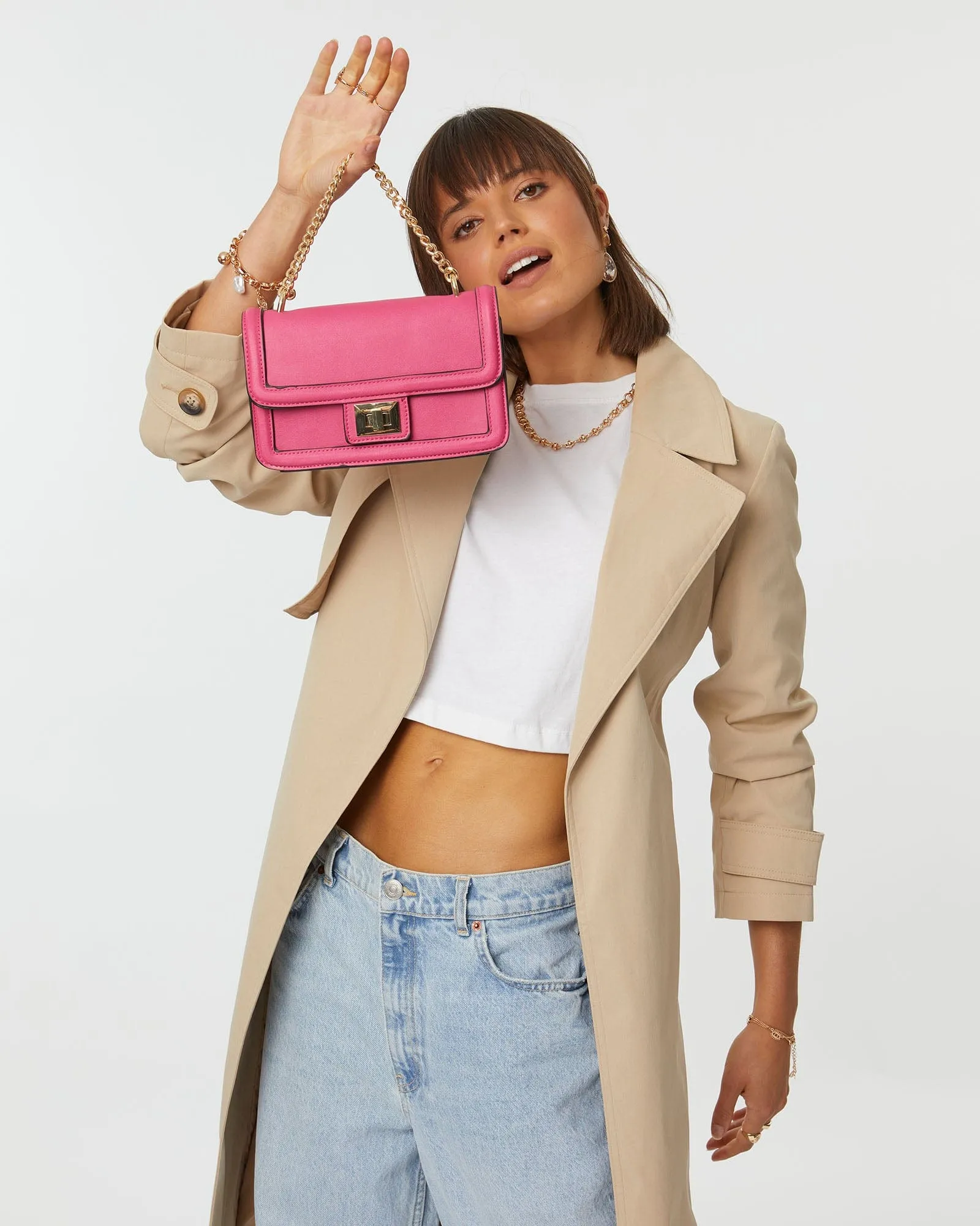 Pink Ari Lock Crossbody Bag