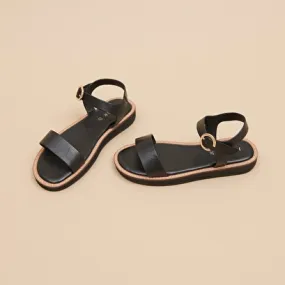 Platform sandals in black leather