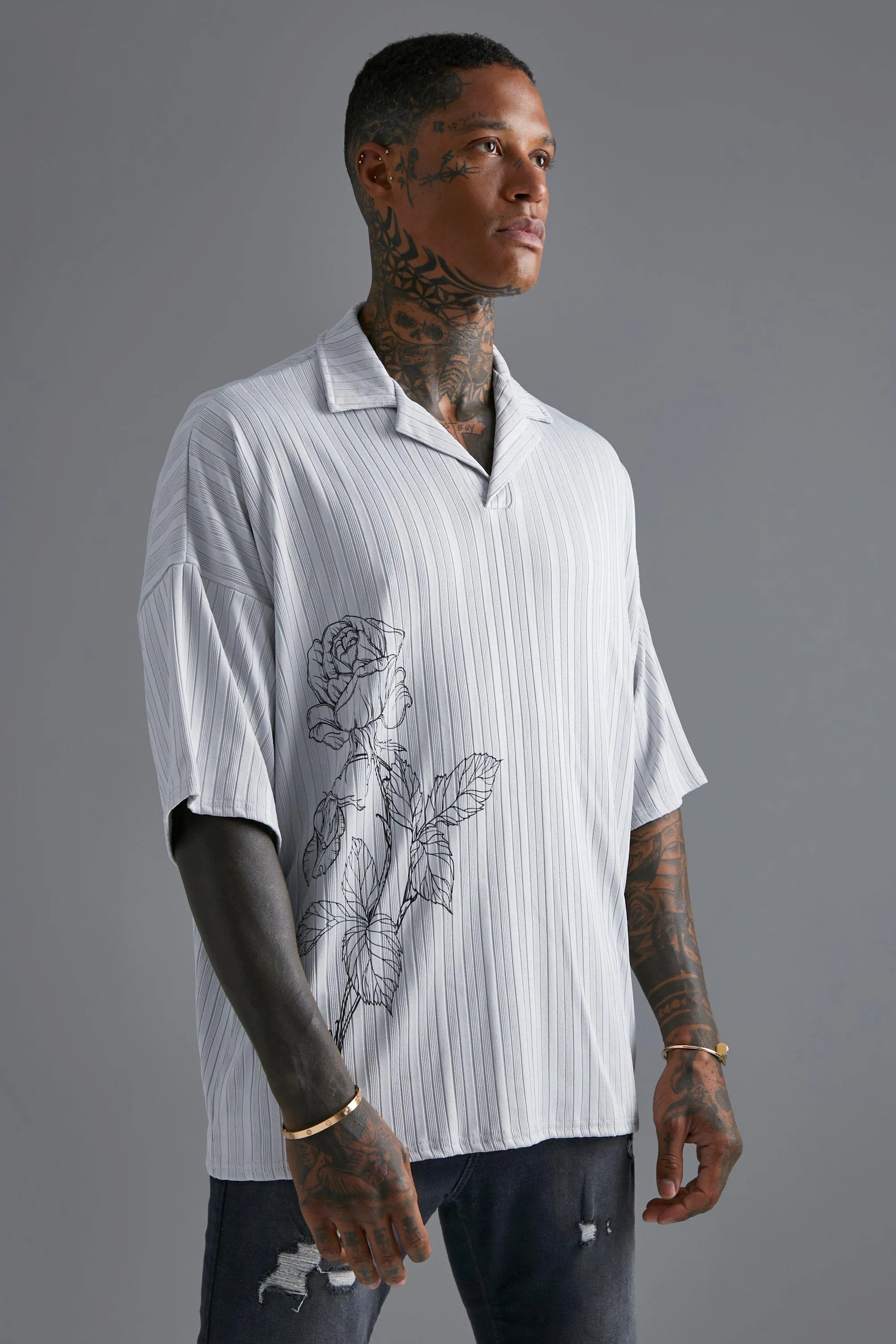 Pleated Oversize Printed Revere Polo 