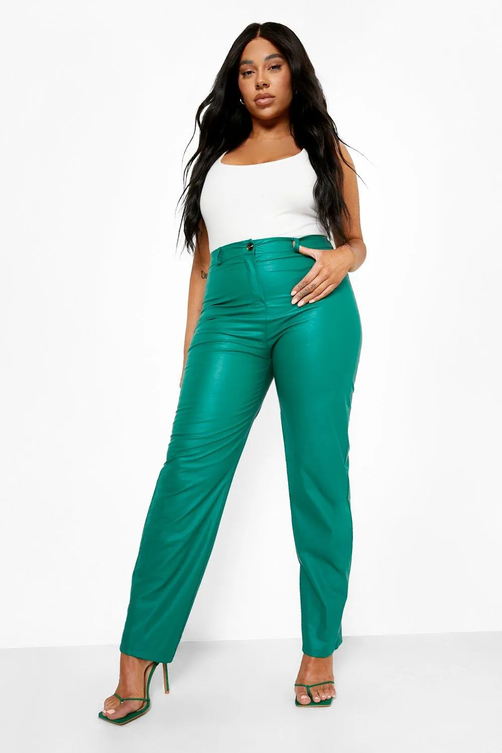 Plus Color Pop Pu Wide Leg Pants