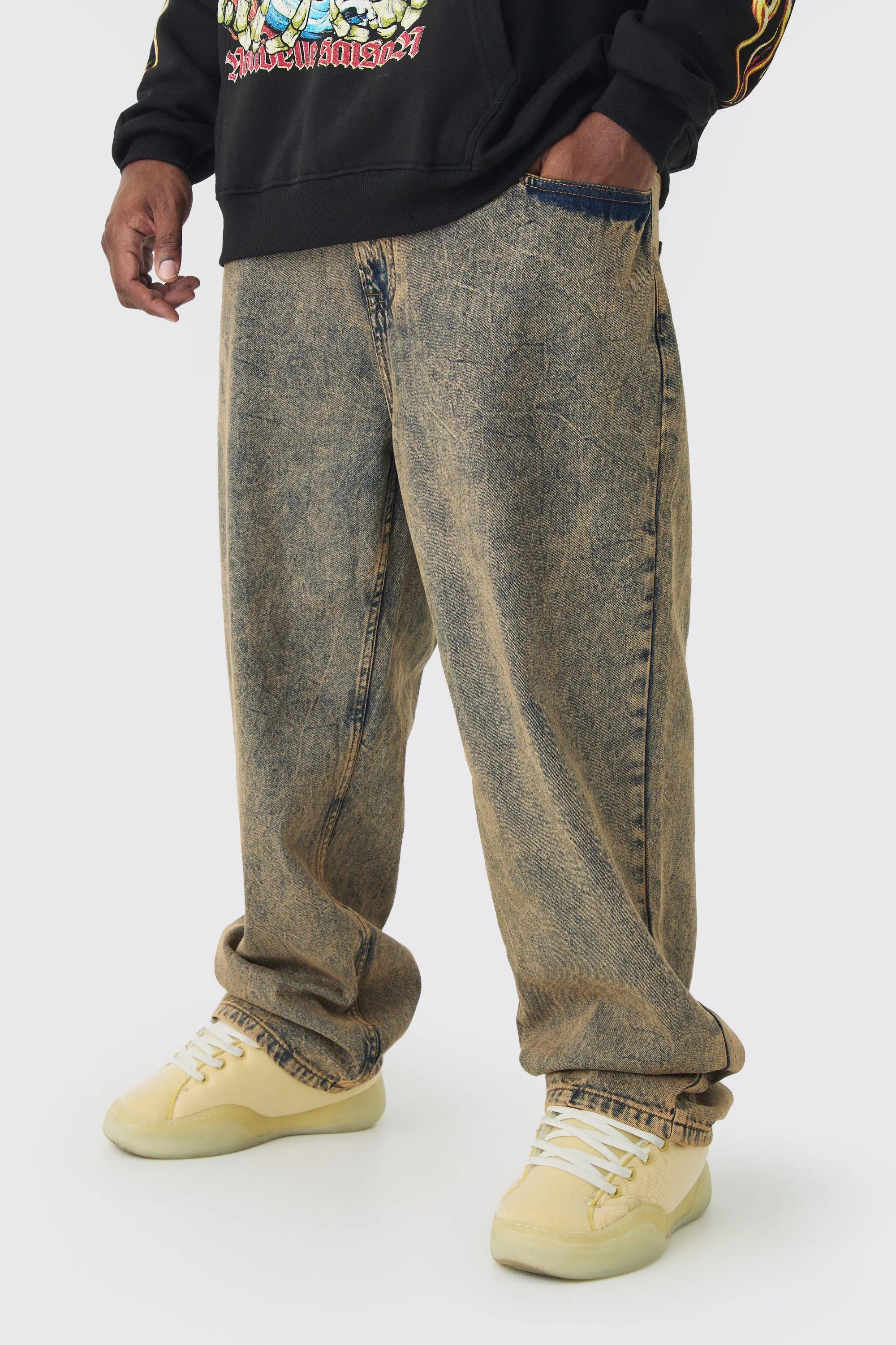 Plus Overdye Acid Wash Relaxed Fit Jeans