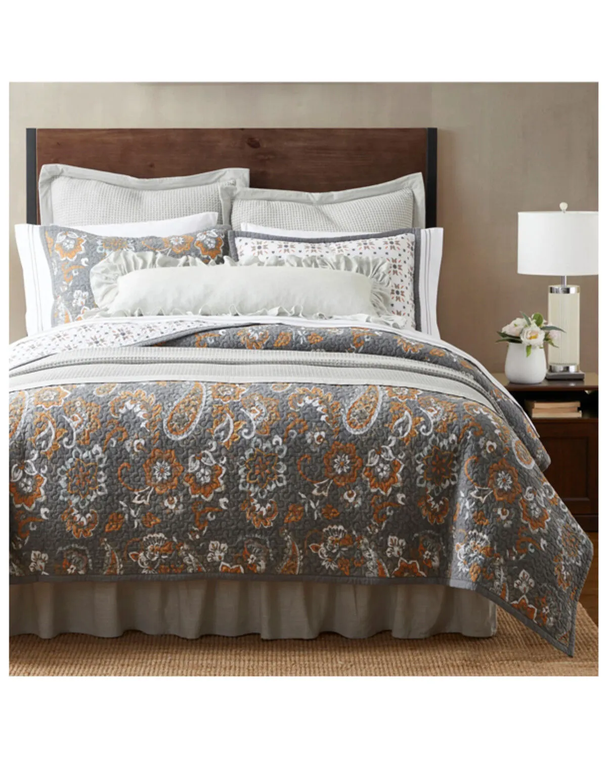 Product Name:  HiEnd Accents Gray Abbie Western Paisley Reversible 3-Piece Full/Queen Quilt Set