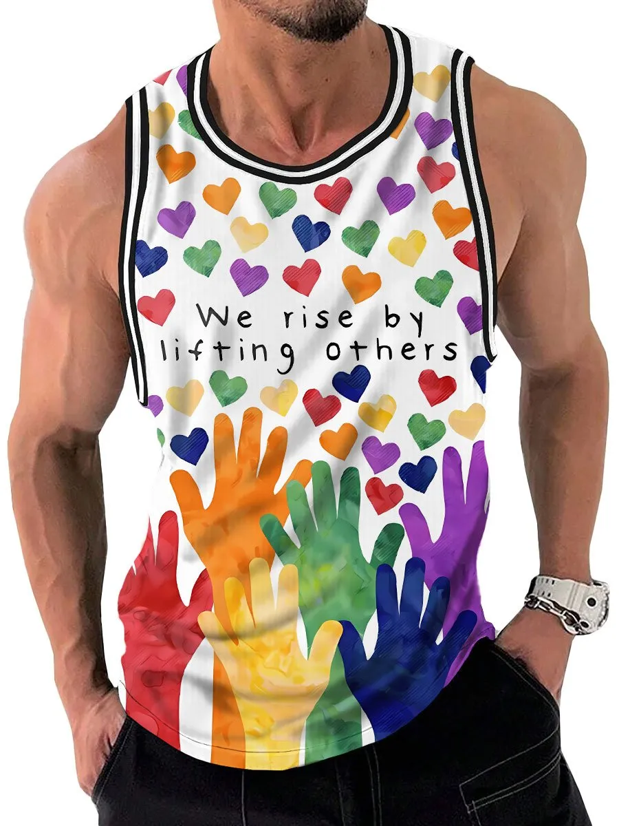 Rainbow Lgbt Print Crew Neck Sleeveless Tank Top