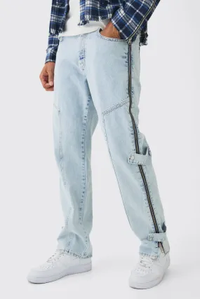 Relaxed Rigid Zip Detail Acid Washed Jeans