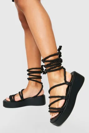 Rope Detail Flatform Sandals