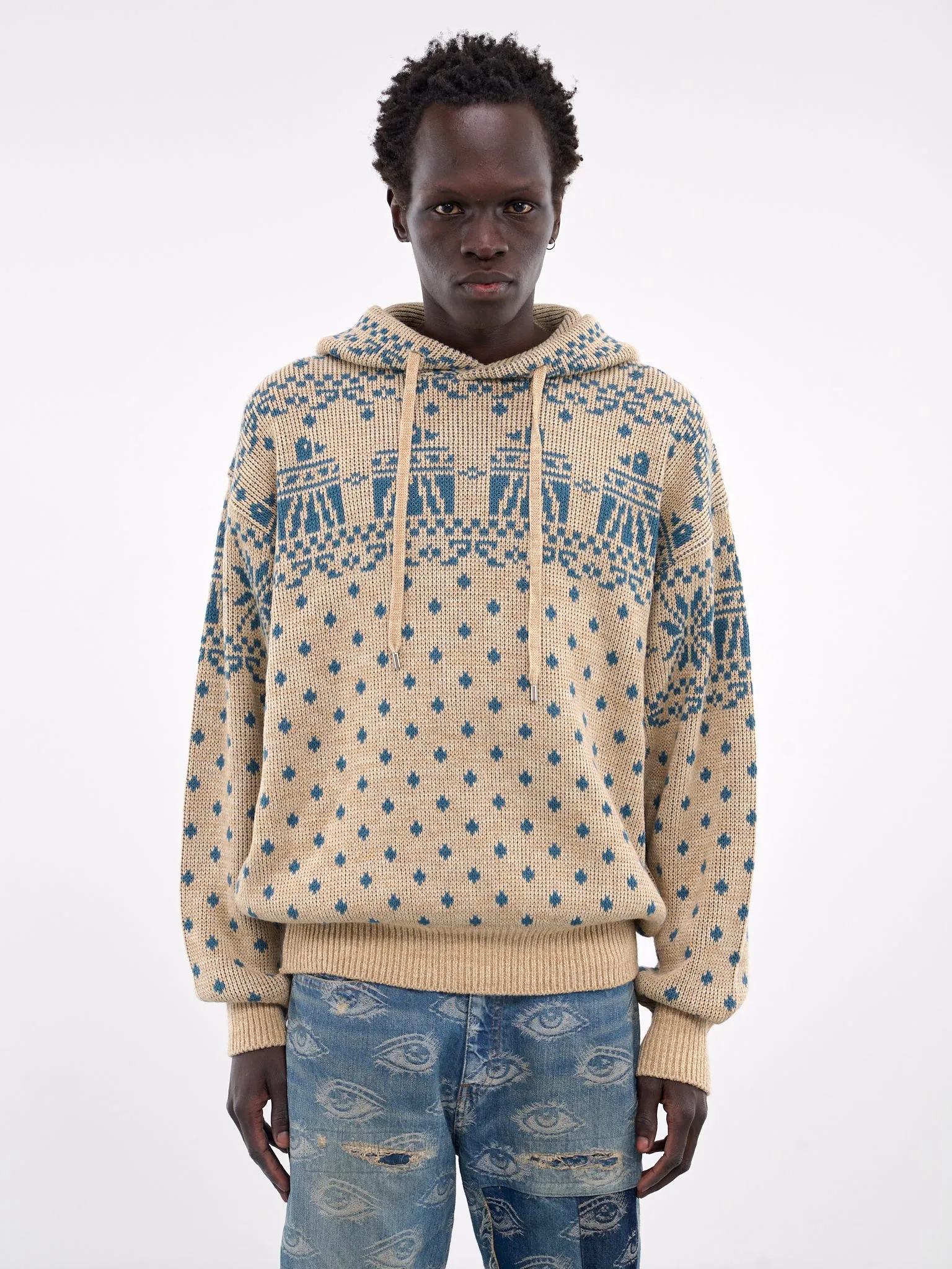 Santo Domingo Jacquard Knit Hoodie (K2410KN081-SAX-BLUE)