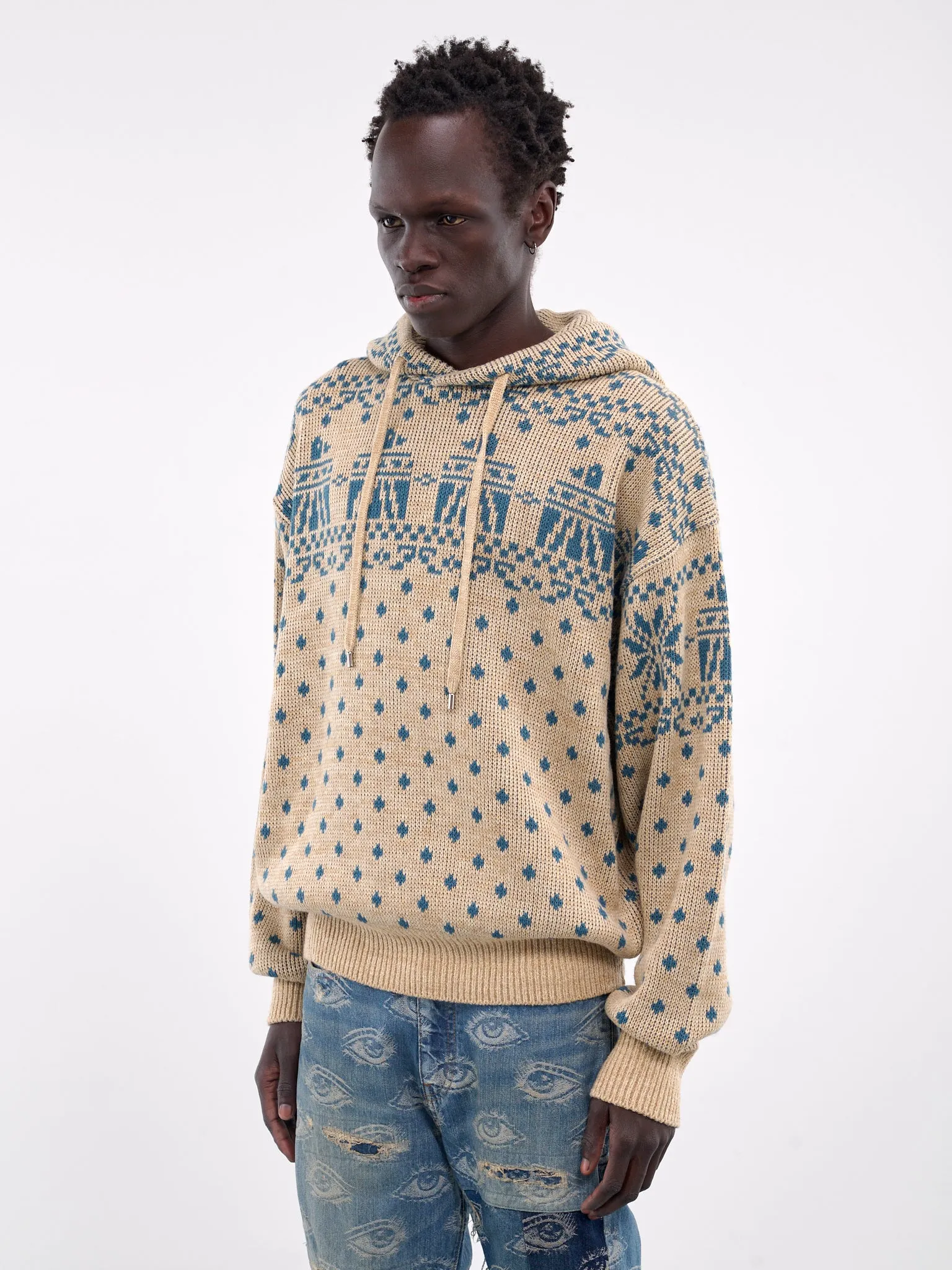 Santo Domingo Jacquard Knit Hoodie (K2410KN081-SAX-BLUE)