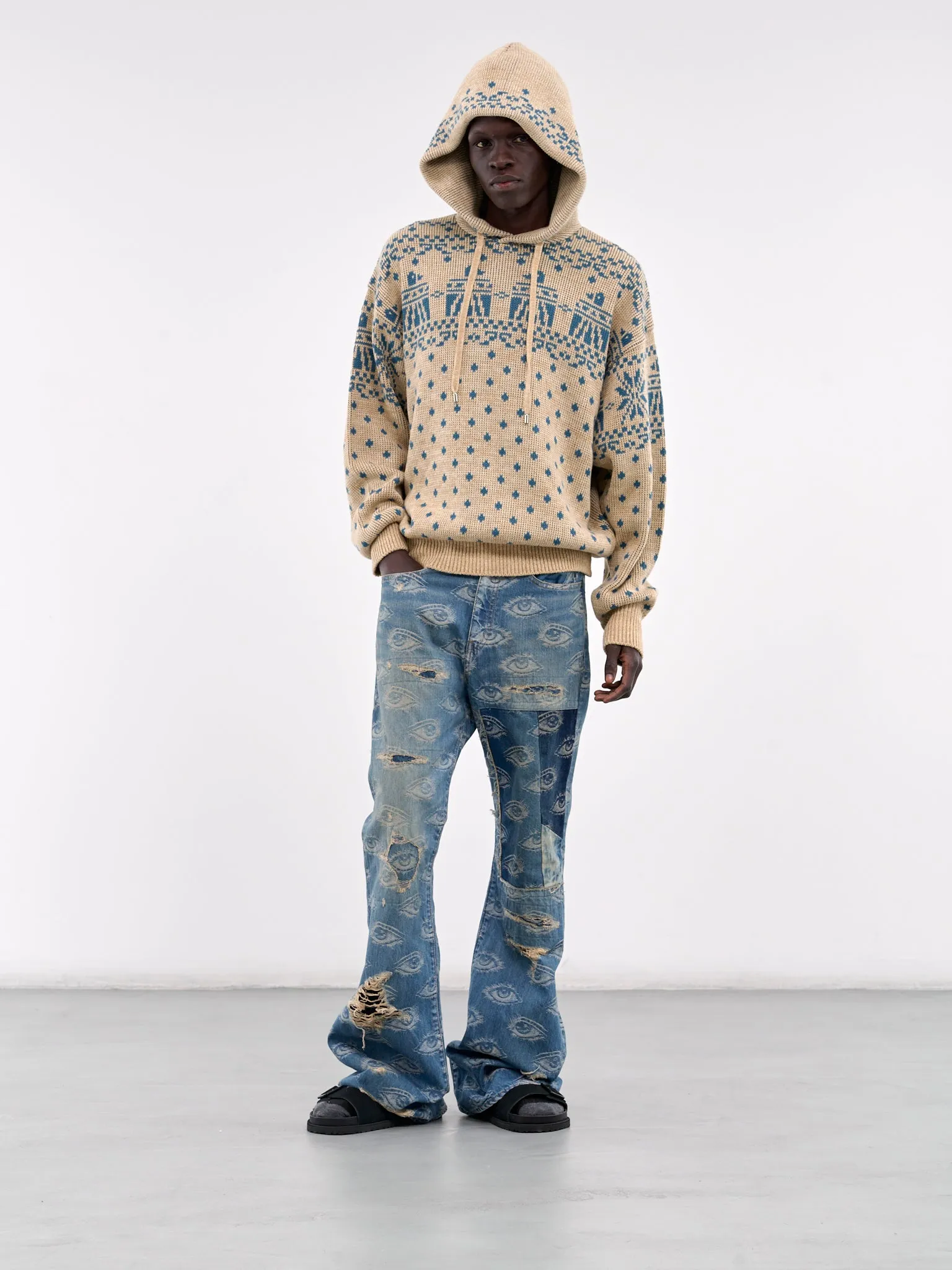 Santo Domingo Jacquard Knit Hoodie (K2410KN081-SAX-BLUE)