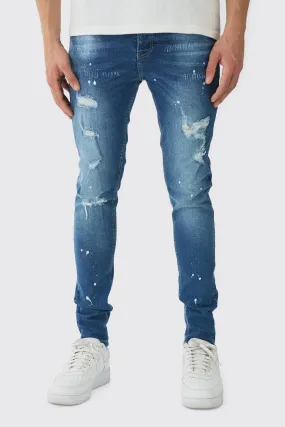 Skinny Stretch Rip & Repair Paint Splatter Jeans