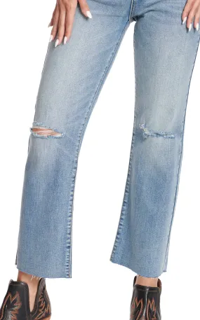 Sneak Peek Women's Light Wash High Rise Straight Leg Distressed Knee Jeans