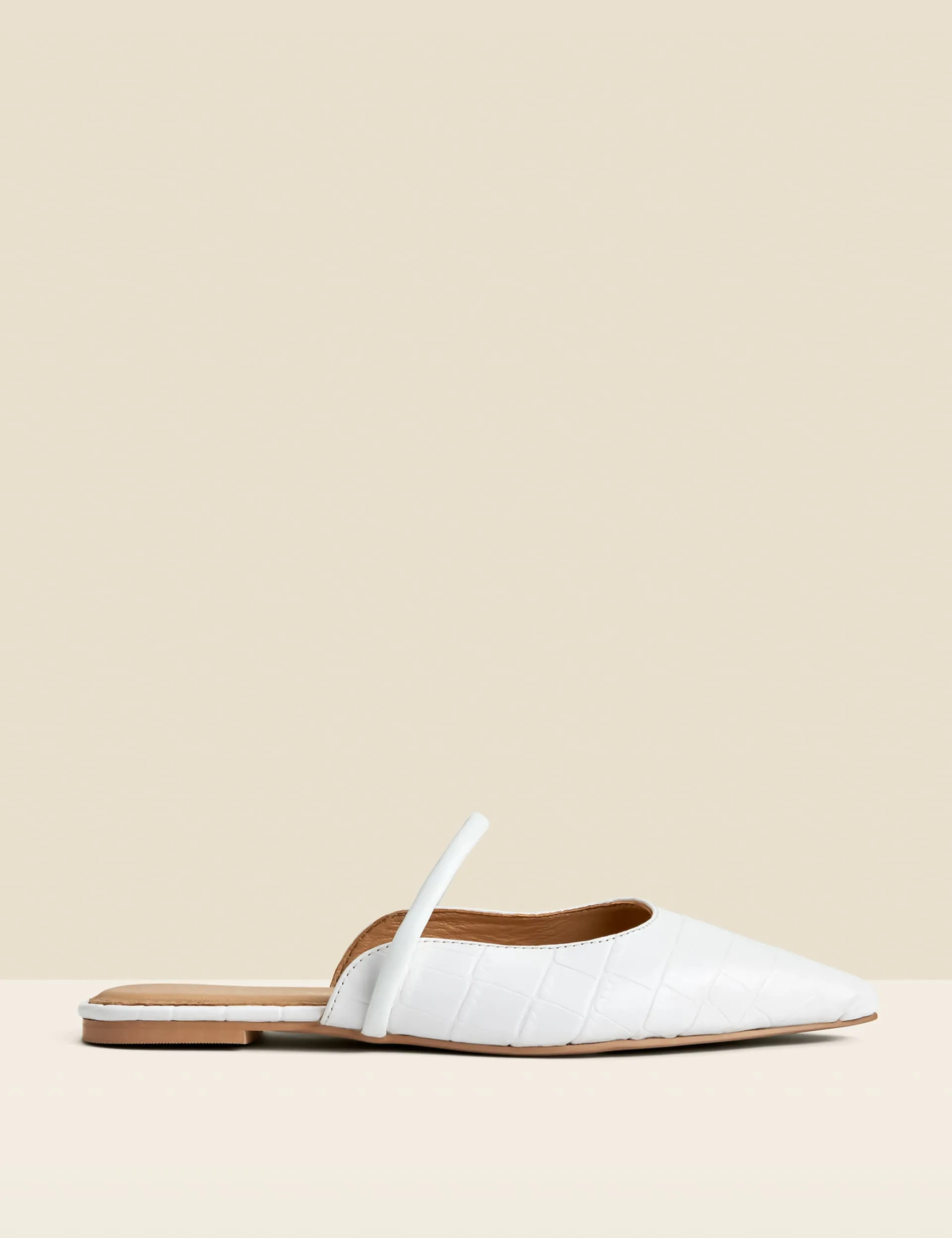 Sosandar Women's Leather Croc Strap Detail Flat Pointed Mules - 5 - White, White