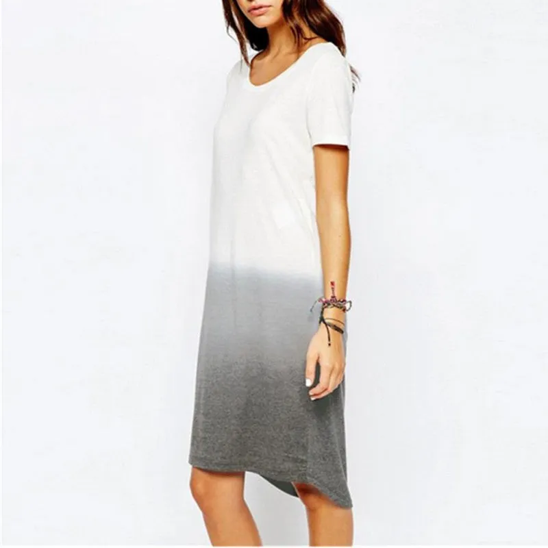 Style Casual Print T shirt Vest Dress Plus Size Short Sleeve O-neck Loose Gradient Color Dovetail Dresses SM6