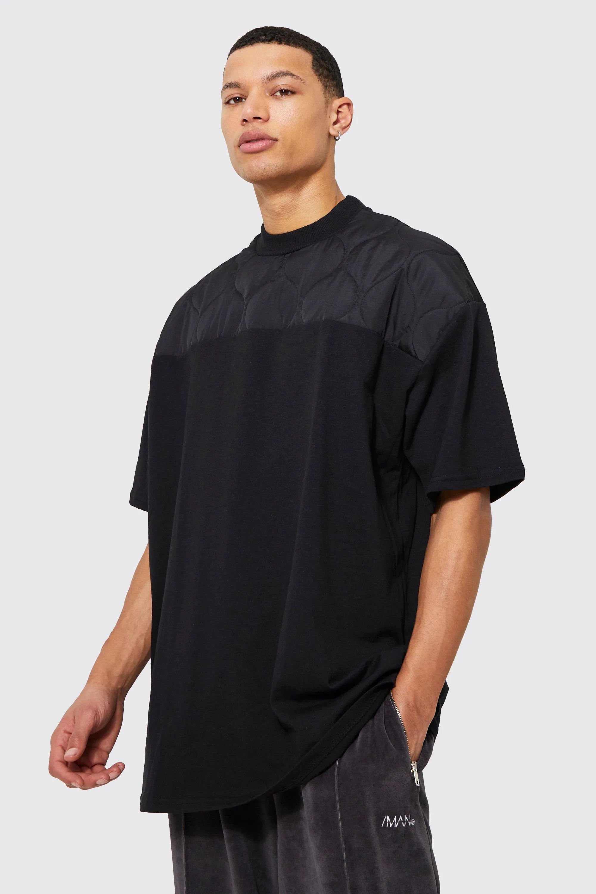 Tall Oversized Nylon Quilt T-shirt | boohooMAN UK