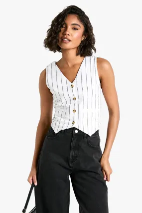 Tall Woven Pinstripe Button Vest