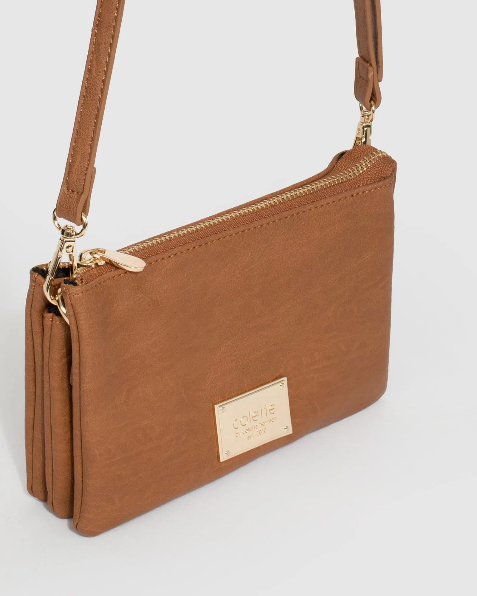 Tan Triple Pocket Crossbody Bag