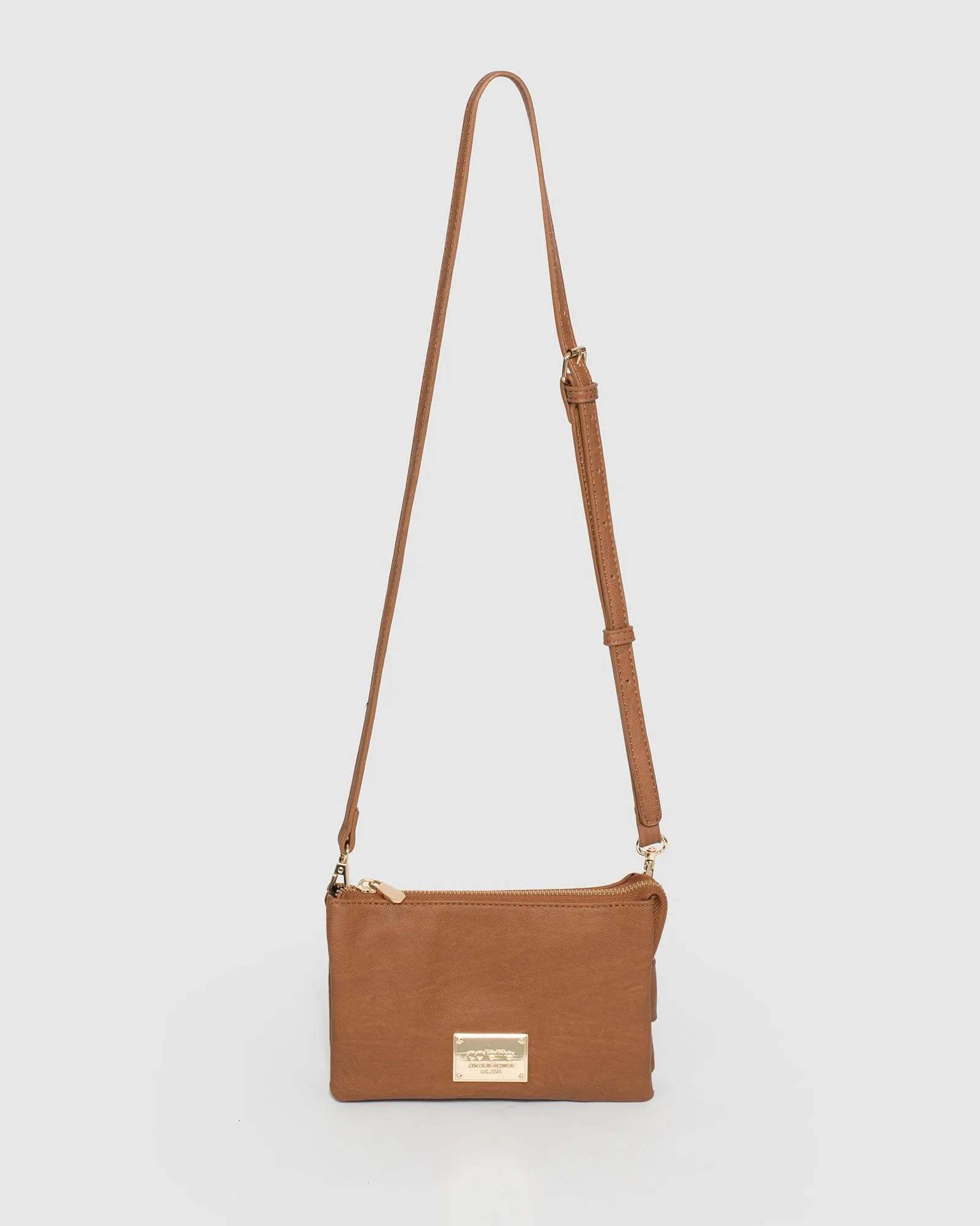 Tan Triple Pocket Crossbody Bag