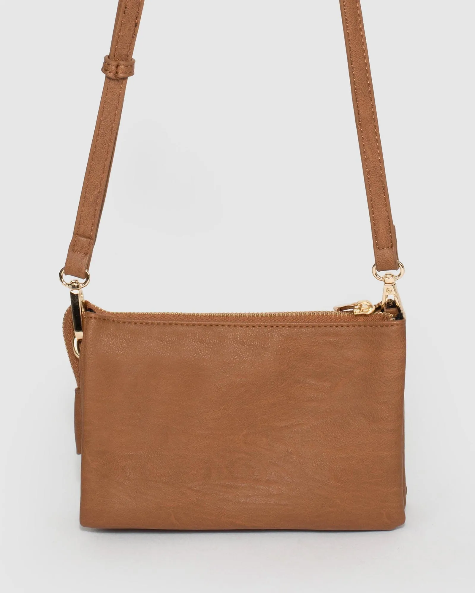 Tan Triple Pocket Crossbody Bag