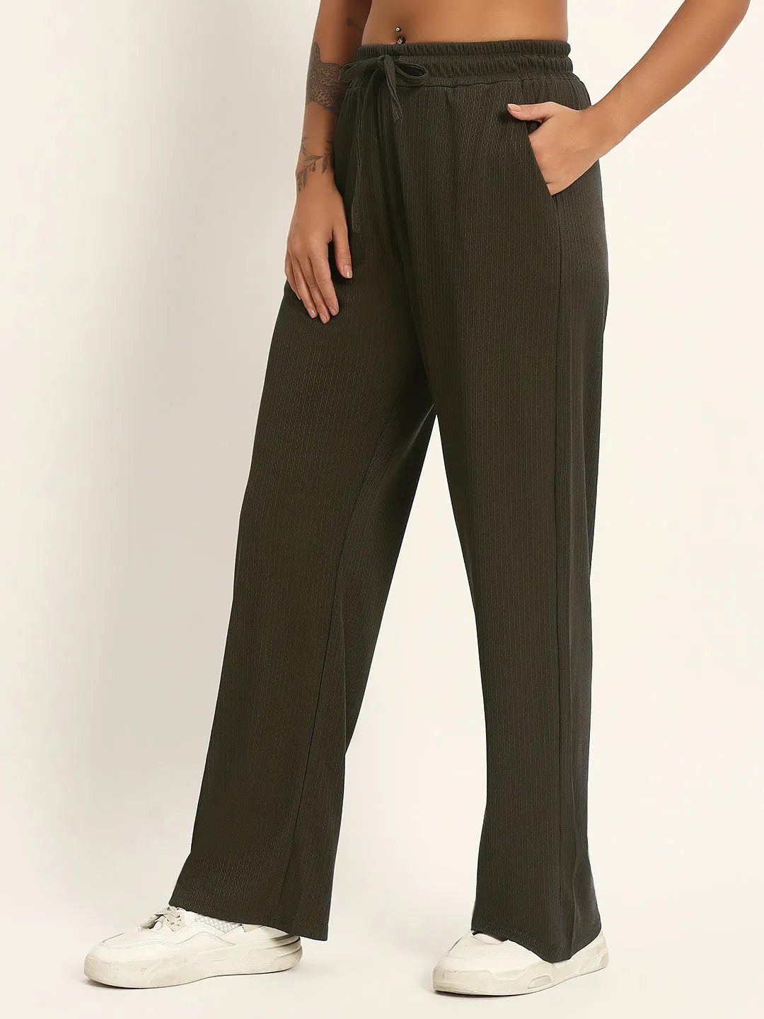 THE SOLID WIDE LEG PANTS DARK GREEN