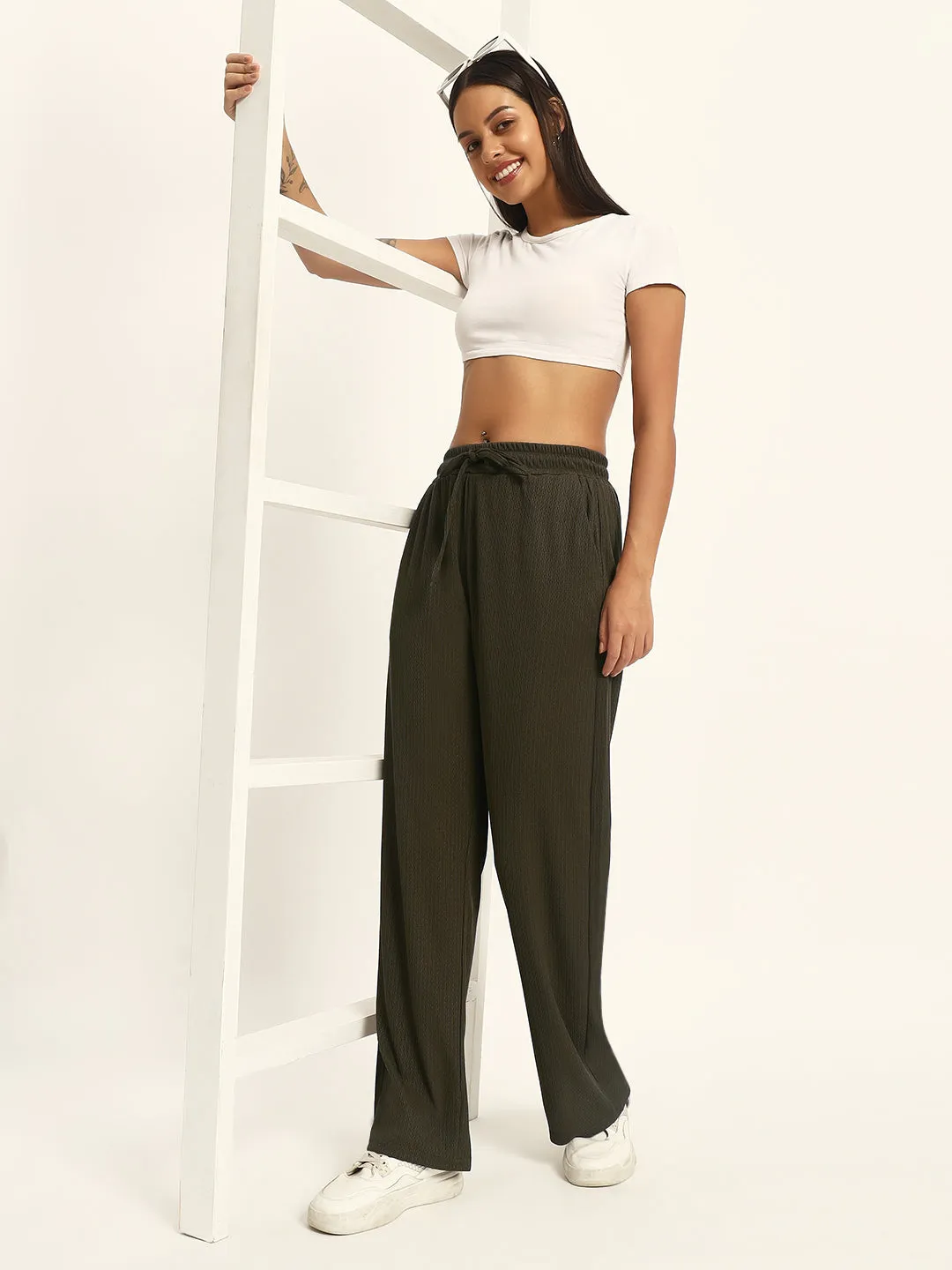 THE SOLID WIDE LEG PANTS DARK GREEN