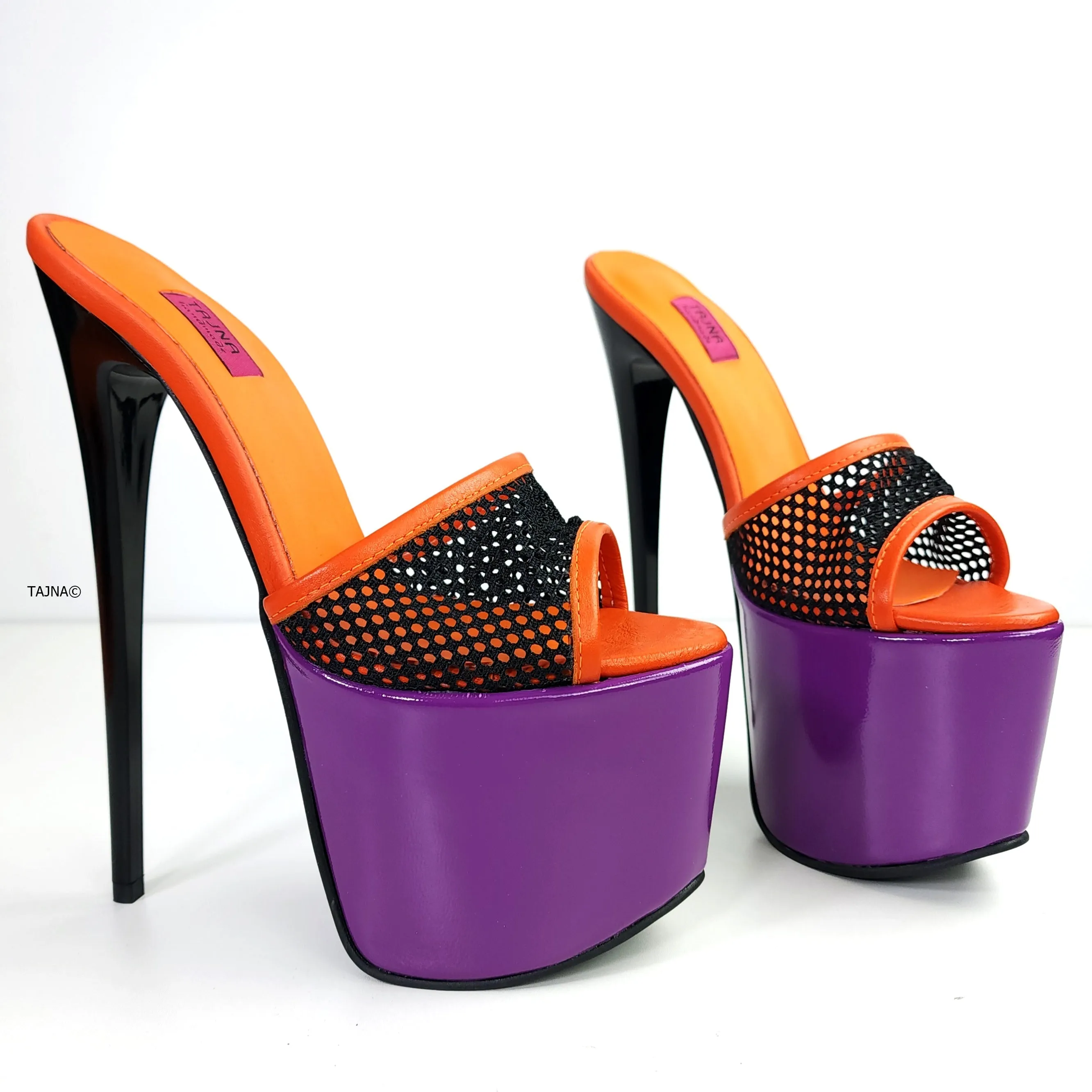 Triple Coloured Leather Fishnet Halloween Mules