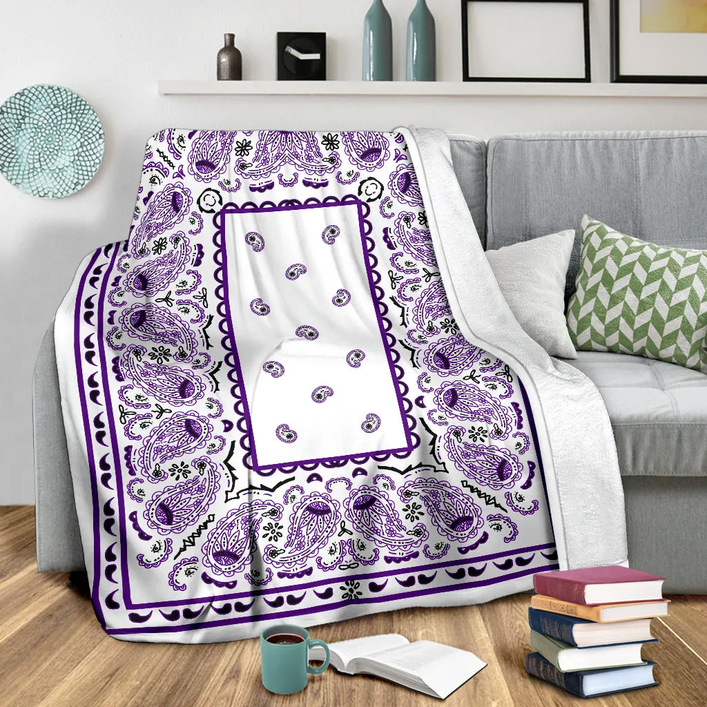 Ultra Plush White with Purple Bandana Premium Blanket