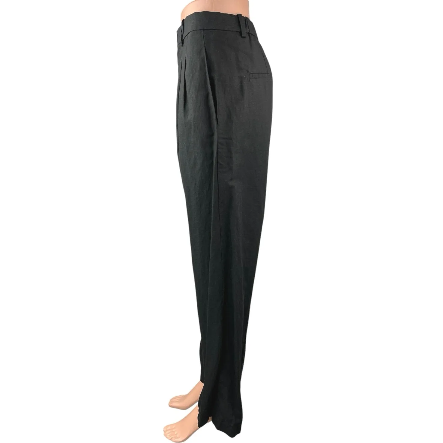 Uniqlo Women's Black Linen Pleated High Rise Wide Leg Trouser Pants Size XS