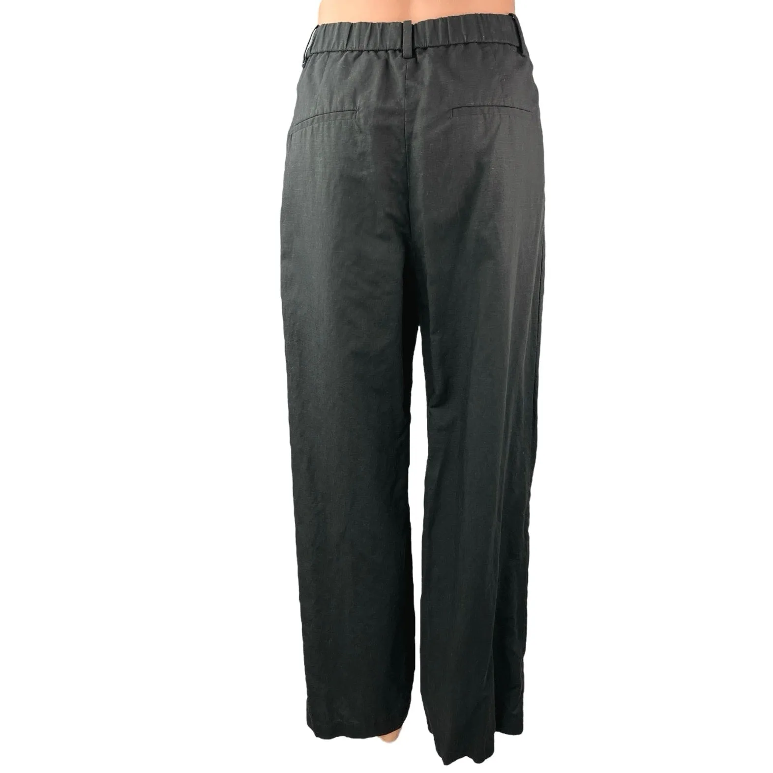 Uniqlo Women's Black Linen Pleated High Rise Wide Leg Trouser Pants Size XS