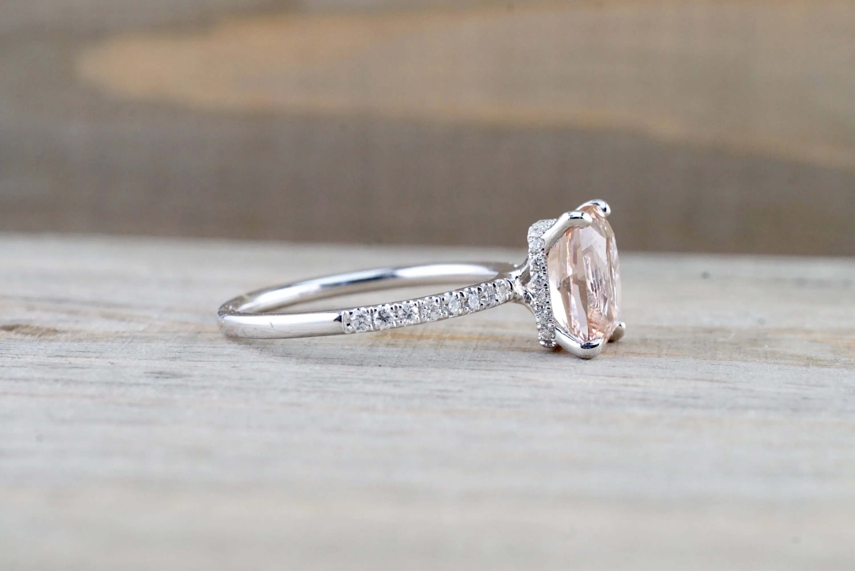 Victoria Elongated Cushion Morganite Hidden Under Halo Diamond Ring M3001